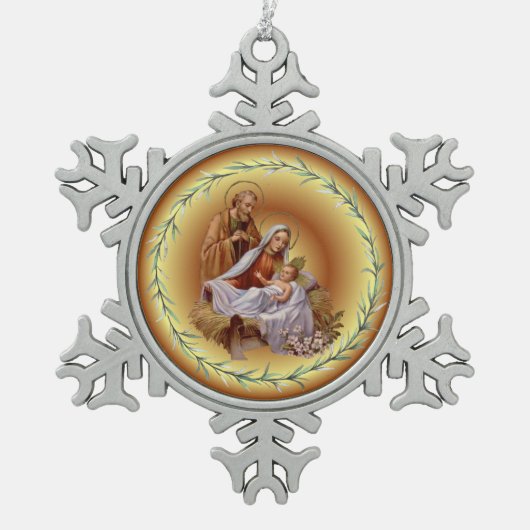Kerst ~ De Heilige Familie ~ Nativiteit ~ * ~ Tin Sneeuwvlok Ornament (Voorkant)