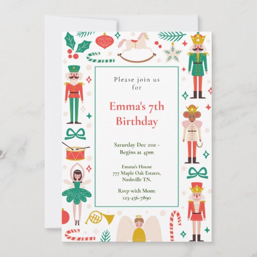 Kerst De Notenkraker Verjaardag Uitnodiging (Voorkant)