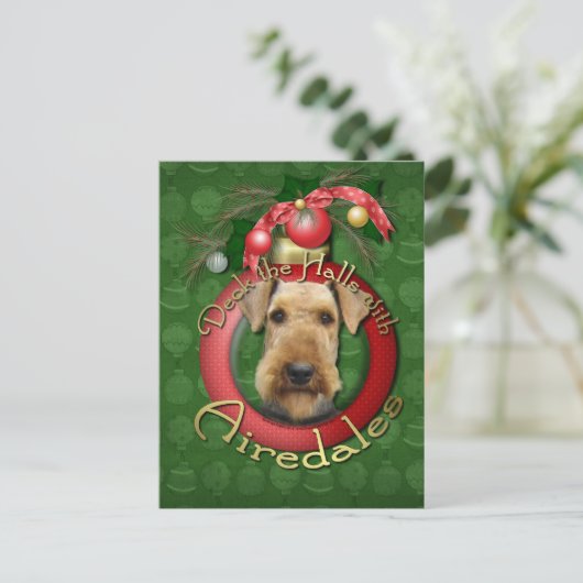 Kerst - Deck de Hallen - Airedales Feestdagenkaart (Staand voorkant)