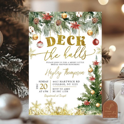 Kerst Deck de Hallen Bruidsdouche Uitnodiging