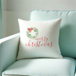 Kerst Decor Boerderij Vakantie Kussen<br><div class="desc">Vier de feestdagen in stijl met onze decoratieve kerst kussens, met een prachtige replica van mijn originele waterverf eucalyptus krans versierd met een rode boog op een ongerepte witte achtergrond. Het elegante "Merry Christmas"-script voegt een trendy touch toe. De achterkant heeft een complementaire rode tint, perfect coördinerend met mijn hele...</div>