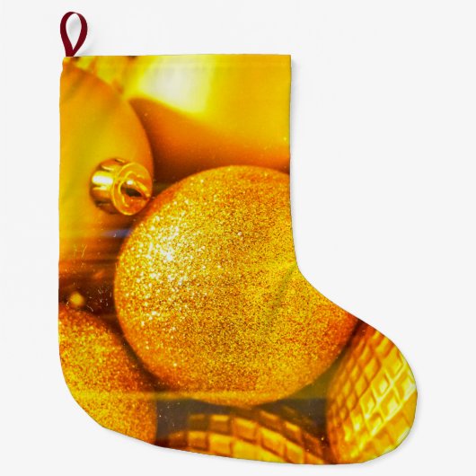 Kerst decor gele kerstballen grote kerstsok (Voorkant)