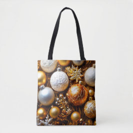 Kerst decor gouden kerstballen tote bag
