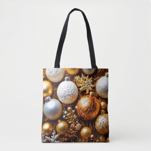 Kerst decor gouden kerstballen tote bag (Voorkant)