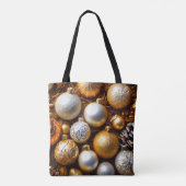 Kerst decor gouden kerstballen tote bag (Achterkant)