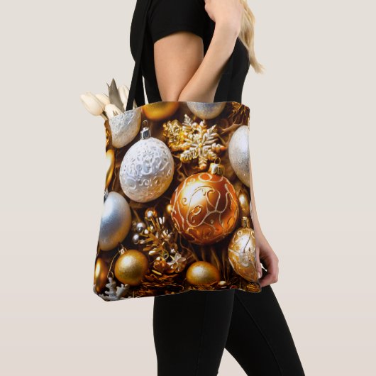 Kerst decor gouden kerstballen tote bag (Dichtbij)