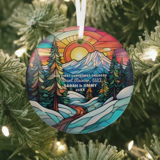 Kerst Decor Mount Rainier Park verloofd paar Glas Ornament (Insitu)