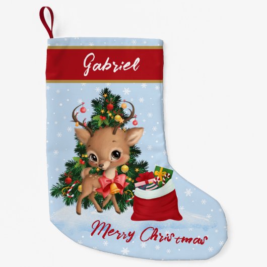 Kerst Decor Schattige Rendier Classic Kleine Kerstsok (Voorkant)