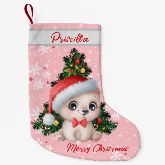Kerst Decor Schattigee Kat Classic Roze Kleine Kerstsok (Voorkant)