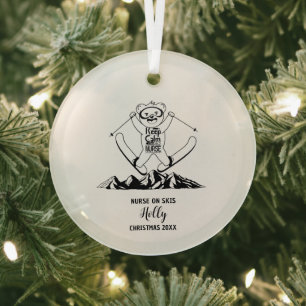 Kerst Decor Verpleegster Skiën Sneeuw Adventure Gi Glas Ornament