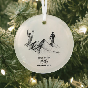 Kerst Decor Verpleegster Skiën Sneeuw Adventure Gi Glas Ornament