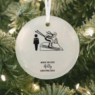 Kerst Decor Verpleegster Skiën Sneeuw Adventure Gi Glas Ornament
