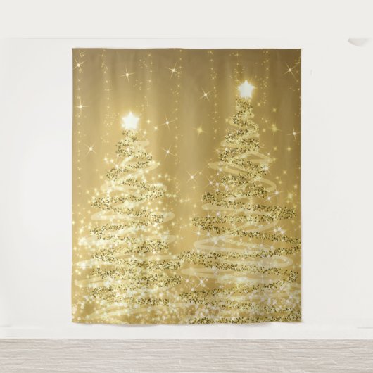 Kerst decoratie glinsterende bomen goud wandkleed (Voorkant)
