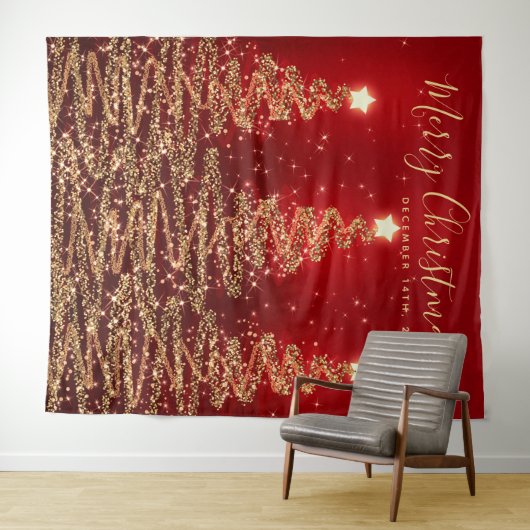 Kerst decoratie goud rood Kerstbomen Wandkleed (In Situ (horizontaal))