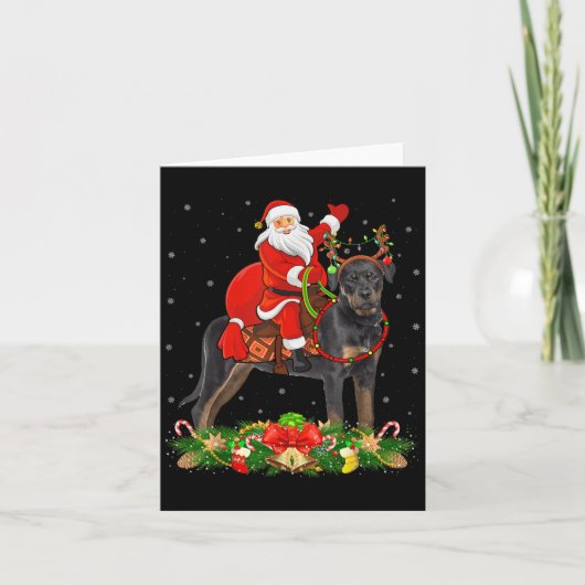 Kerst Decoratie Grappige Kerstman Riddt Rottweiler Kaart (Voorkant)