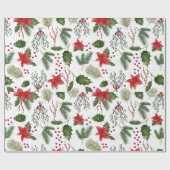 Kerst decoratie groen planten Waterverf Cadeaupapier (Vlak)