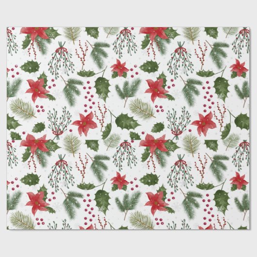 Kerst decoratie groen planten Waterverf Cadeaupapier (Vlak)