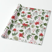 Kerst decoratie groen planten Waterverf Cadeaupapier (Uitgerold)