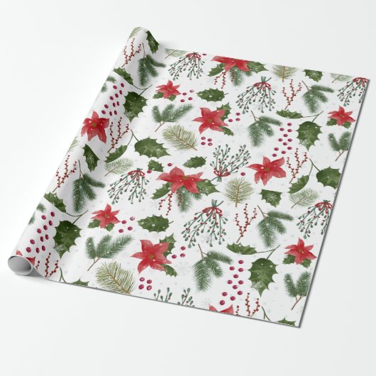 Kerst decoratie groen planten Waterverf Cadeaupapier (Uitgerold)