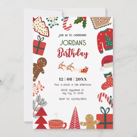 Kerst decoratie leuk verjaardag kaart (Voorkant)