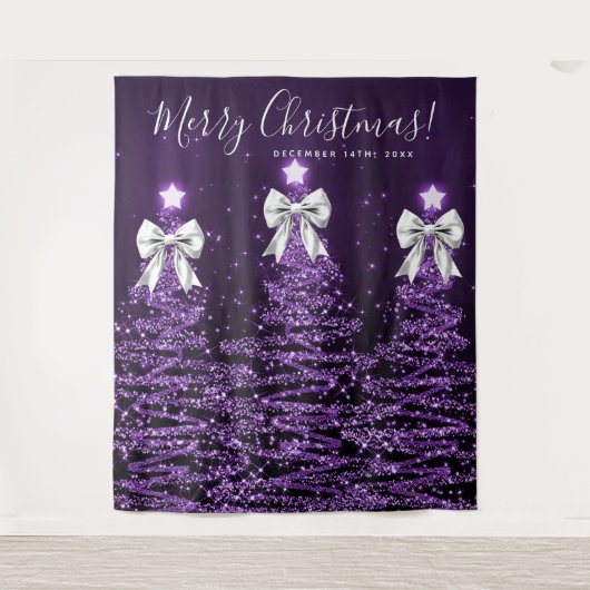 Kerst decoratie paarse kerstbomen zilver wandkleed (Voorkant)