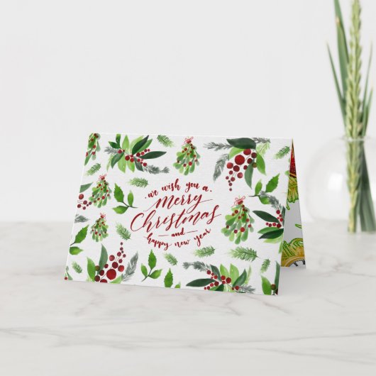 Kerst Decoratie Waterverf Kunst Kaart (Voorkant)