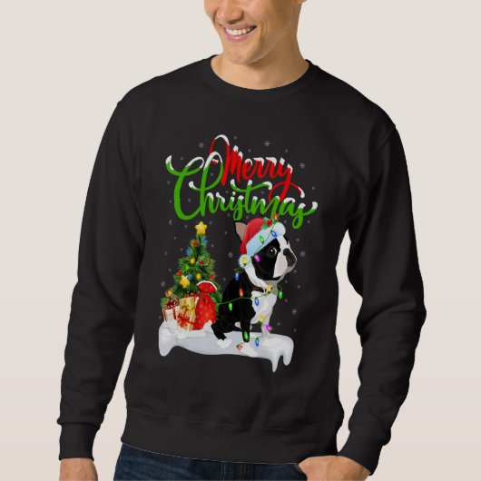 Kerst Decoraties Kerstman Boston Terrier Hond Kers Trui (Voorkant)