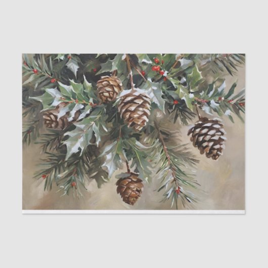Kerst Decoupage Holly en Pinecones Tissuepapier (Voorkant)