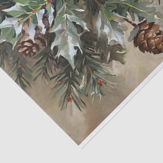 Kerst Decoupage Holly en Pinecones Tissuepapier (Detail)