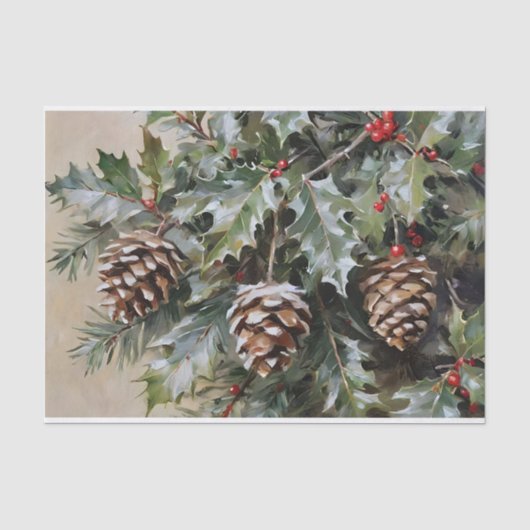 Kerst Decoupage Holly en Pinecones Tissuepapier (Voorkant)