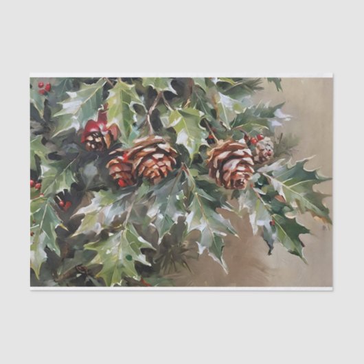 Kerst Decoupage Holly en Pinecones Tissuepapier (Voorkant)