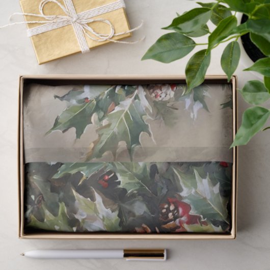 Kerst Decoupage Holly en Pinecones Tissuepapier (Geschenk)