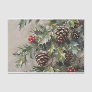 Kerst Decoupage Holly en Pinecones Tissuepapier