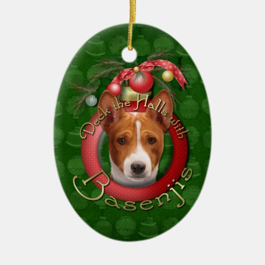 Kerst - Dek de zalen - Basenjis Keramisch Ornament (Voorkant)