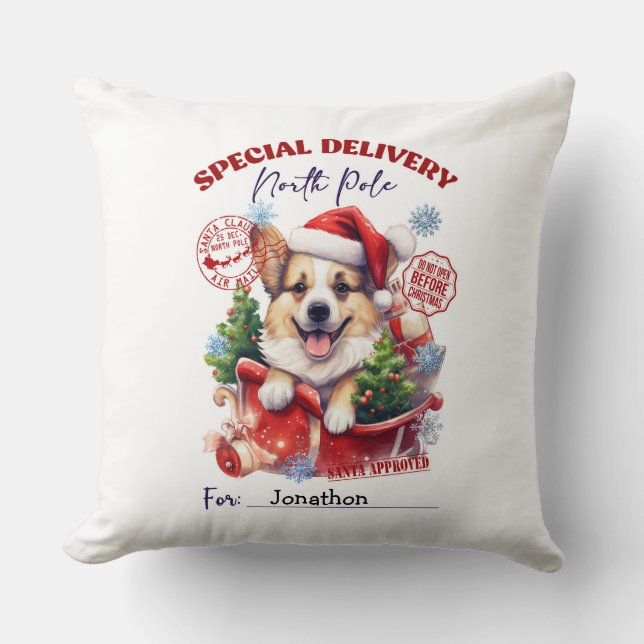 Kerst dek kussen met een schattige hond (Voorkant)