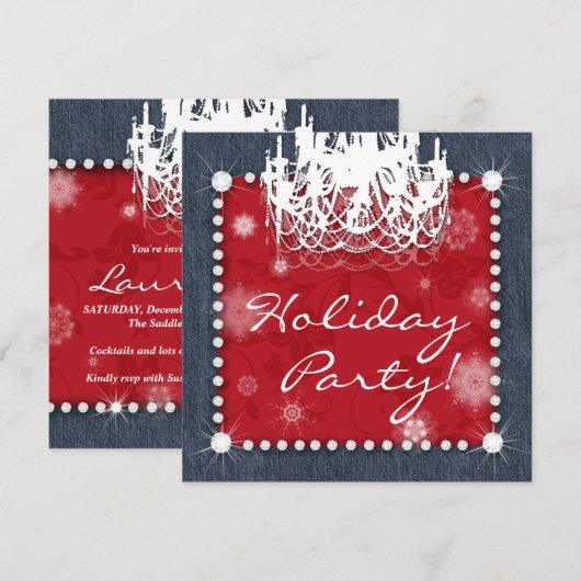 Kerst Denim Diamanten Bruiloft Kroonluchter Bloem  Kaart (Voorkant / Achterkant)