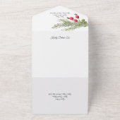 Kerst dennen en bessen met QR-code All In One Uitnodiging (Buitenkant)