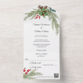 Kerst dennen en bessen met QR-code All In One Uitnodiging (Binnen)
