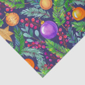 Kerst dennen en ornamenten paarse patroon tissuepapier (Detail)