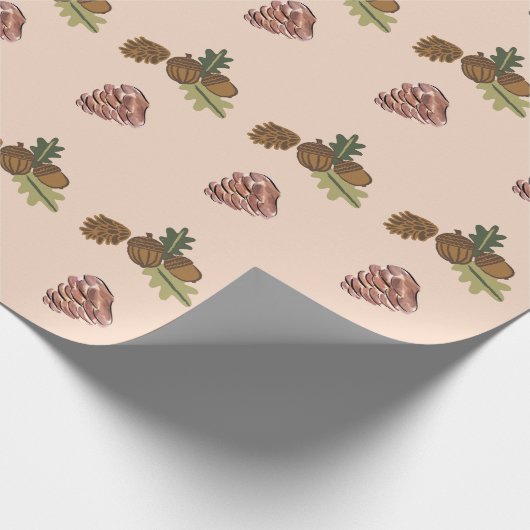 Kerst dennen kegel & takken groen roze patronen cadeaupapier (Hoek)