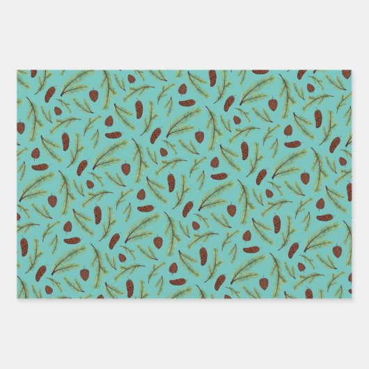 Kerst dennen kegels en takken Waterverf Inpakpapier Vel (Voorkant 3)