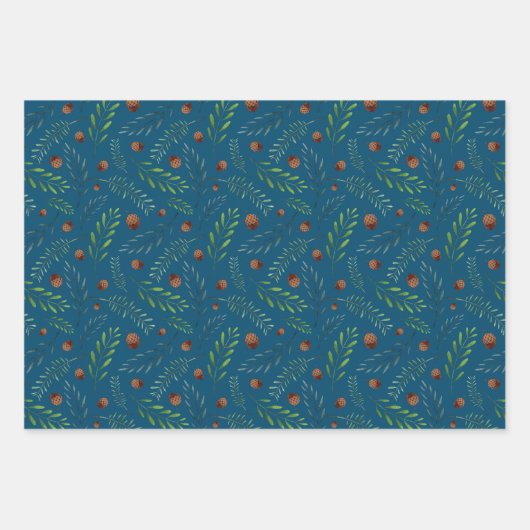 Kerst dennen kegels en takken Waterverf Inpakpapier Vel (Voorkant 2)