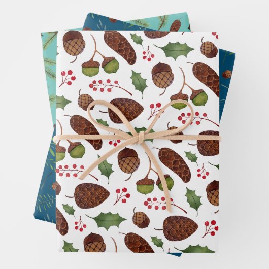 Kerst dennen kegels en takken Waterverf Inpakpapier Vel (In situ)