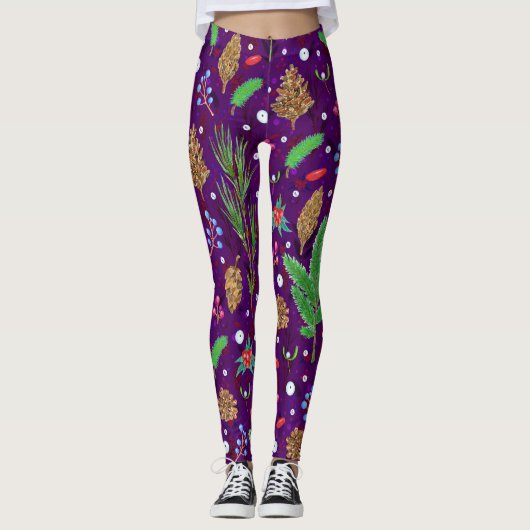 Kerst dennen kegels: feestelijk naadloos leggings (Voorkant)