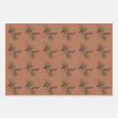 Kerst dennen kegels & takken rood roze patronen inpakpapier vel (Voorkant 3)