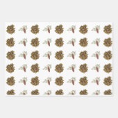 Kerst dennen kegels & takken rood roze patronen inpakpapier vel (Voorkant)