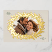 kerst dennen lijst krans elegante foto Goud Folie Feestdagenkaart (Voorkant)