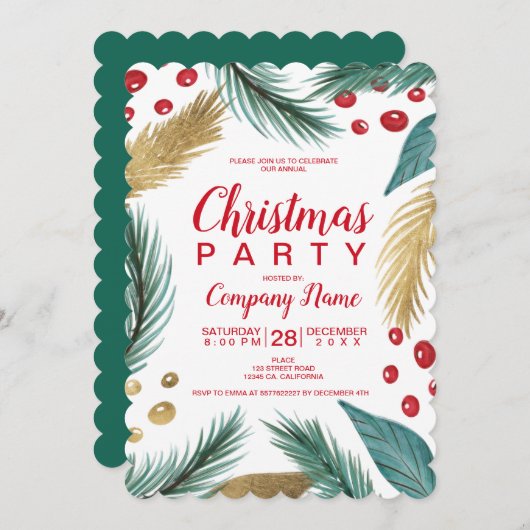 Kerst dennen mistletoe goud waterverf zakelijk kaart (Voorkant / Achterkant)