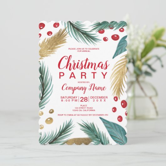 Kerst dennen mistletoe goud waterverf zakelijk kaart (Staand voorkant)