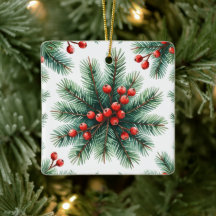 Kerst dennen tak & rode bessen ornament | Rus